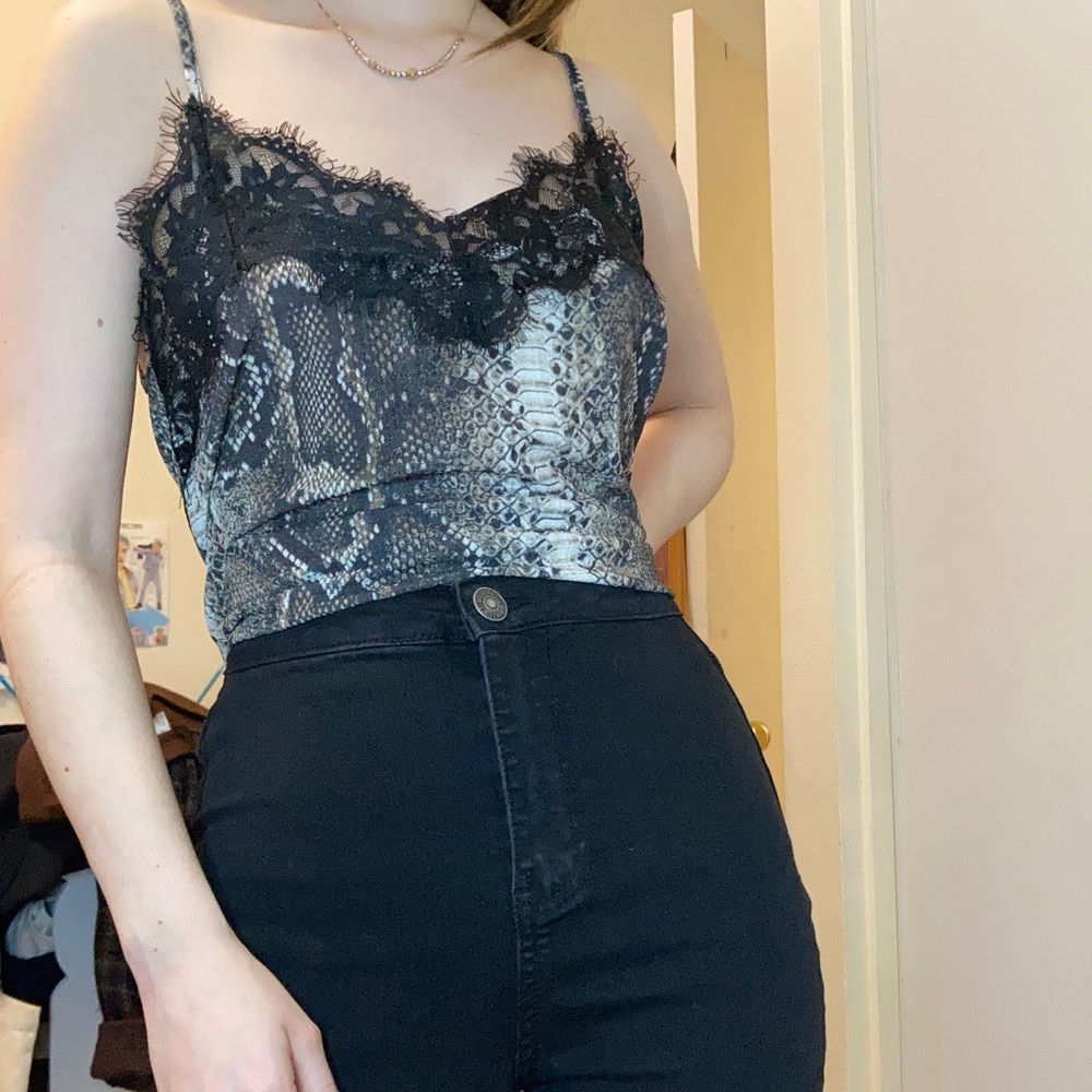 ZARA Snake Skin Pattern Top w Lace